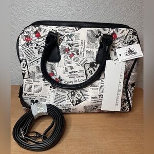 NWT Genuine Disney Parks Mickey Minnie Mouse Newsprint Satchel Cross Body Bag